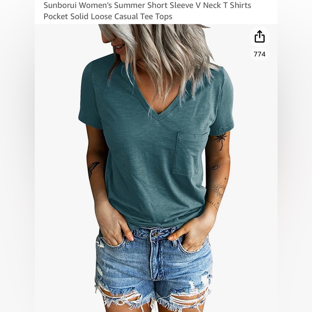 Women’s summer short sleeve, V-neck T-shirt with pocket